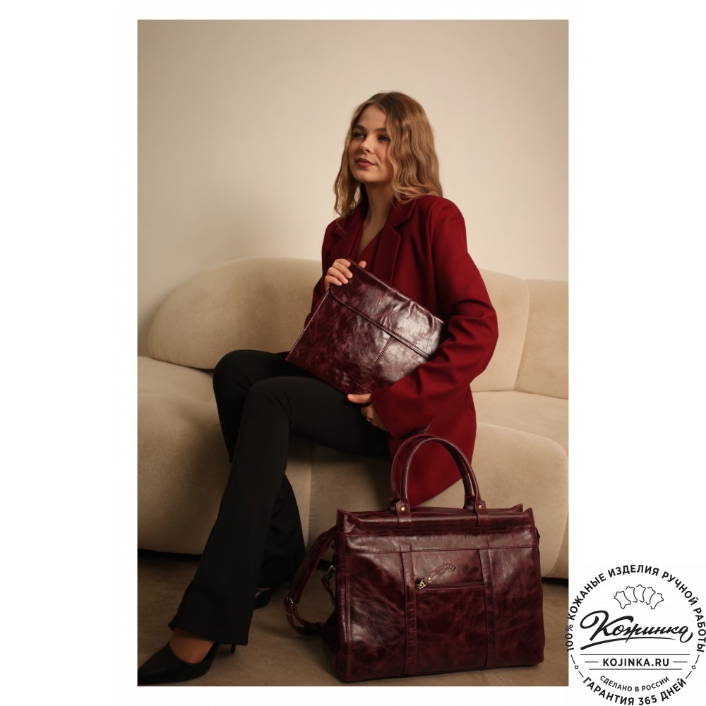 Кожаный городской саквояж "Фостер" (бордовый антик)